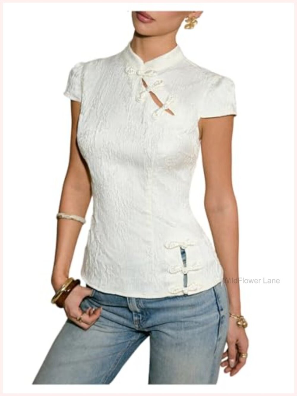 MakeMeChic Women's Chinese Tops Mock Neck Business Casual Shirts